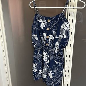 Blue and white floral romper